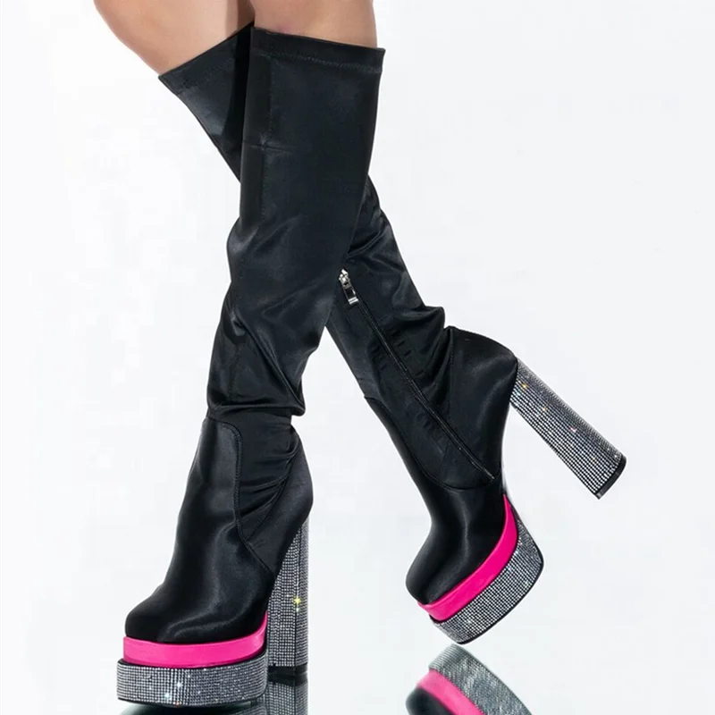 Fashion Rhinestone Boarded Double Layers Platform Dress High Heel Boots Square Toe Modern Knee High Women Boots Shoes 43, Black
Fashion Rhinestone Boarded Double Layers Platform Dress High Heel Boots Square Toe Modern Knee High Women Boots Shoes 43, Black