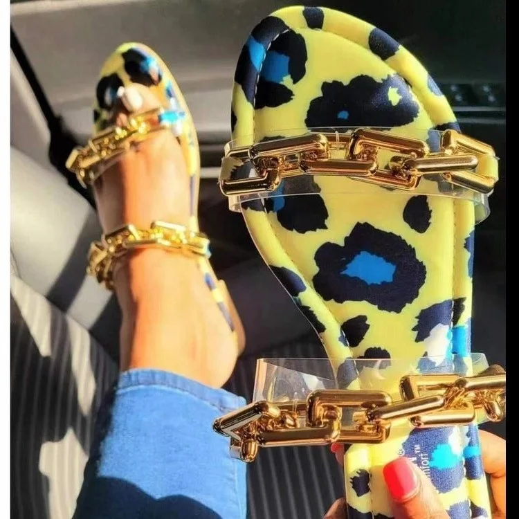 Sexy Luxury Ladies Flat Shoes Summer New Metal Chain Leopard Print Ladies Outer Sandals Ladies Slippers, Black / gold / decor
Sexy Luxury Ladies Flat Shoes Summer New Metal Chain Leopard Print Ladies Outer Sandals Ladies Slippers, Black / gold / decor