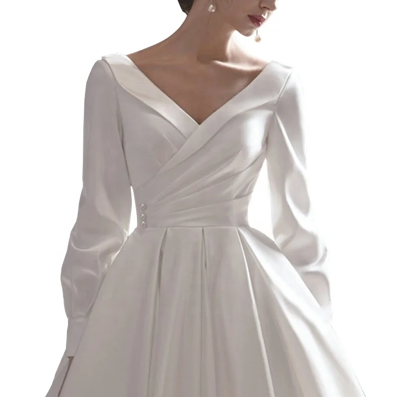 High Quality Deep V-neck Long Sleeves Elegant Wedding Party Satin Loose Women Dress, Customized color
High Quality Deep V-neck Long Sleeves Elegant Wedding Party Satin Loose Women Dress, Customized color