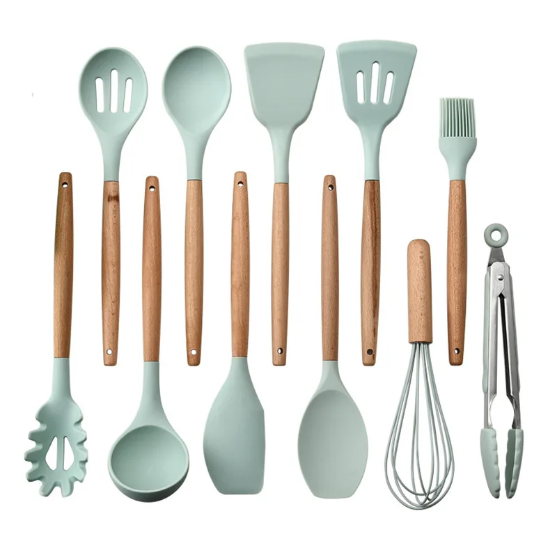 2021 Eco-friendly 12 pieces set wood handle non-stick kitchen utensils silicone cooking tools, Light green/deep green/black/black grey/purple/pink
2021 Eco-friendly 12 pieces set wood handle non-stick kitchen utensils silicone cooking tools, Light green/deep green/black/black grey/purple/pink