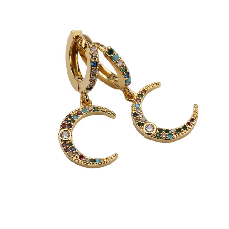 Multicolour Gold Plated Zircon Moon Drop Earrings Zirconia Crystal Rhinestone Cz Jewelry Huggie Earrings for Women Party
Multicolour Gold Plated Zircon Moon Drop Earrings Zirconia Crystal Rhinestone Cz Jewelry Huggie Earrings for Women Party