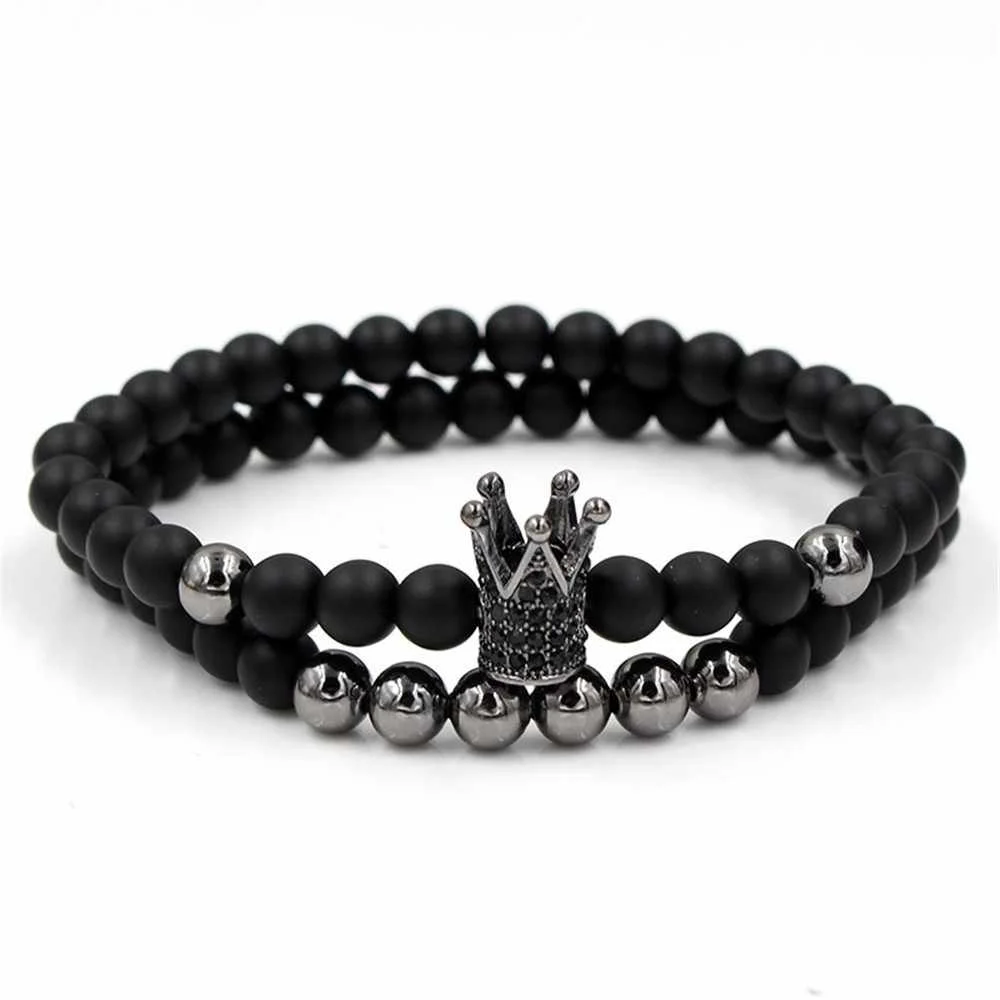 Fashion Stone Bead All-match Gold Silver Bracelets 2pcs/set Ball Pattern Matte Tube Crown Bracelet Set for Men, Black, gold silver
Fashion Stone Bead All-match Gold Silver Bracelets 2pcs/set Ball Pattern Matte Tube Crown Bracelet Set for Men, Black, gold silver