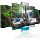 Decorative Abstract Buddha Home Decoration Waterfall Custom 5 Panel Printer Living Room Wall Portrait Canvas Oil Painting