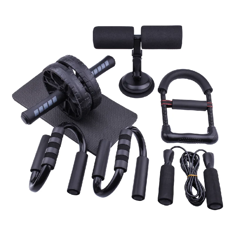 6-in-1 ab roller kit gym equipment abdomen wheel set Sit up with wrist power device, push up and rope skipping, Black
6-in-1 ab roller kit gym equipment abdomen wheel set Sit up with wrist power device, push up and rope skipping, Black