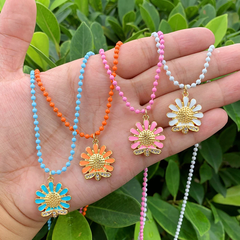 Neon Color Enamel Round Bead Chain Necklace Multicolor Sunflower Zircon Brass Enamel Pendant Support Wholesale Supply 
Neon Color Enamel Round Bead Chain Necklace Multicolor Sunflower Zircon Brass Enamel Pendant Support Wholesale Supply