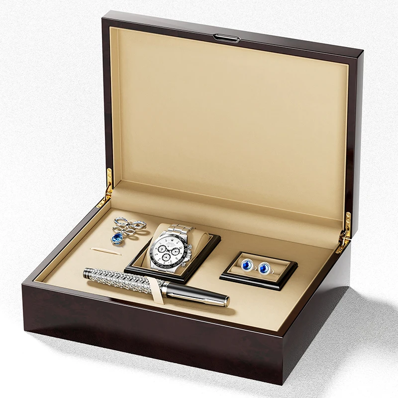New Sale Luxury Black Wooden Cufflinks pen Watch Box set Fashional Packaging Display Custom Watch Case With Pillow
New Sale Luxury Black Wooden Cufflinks pen Watch Box set Fashional Packaging Display Custom Watch Case With Pillow