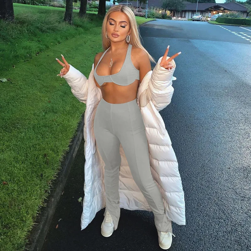 2020 new arrivals autumn designs women two pieces bra top with full length casual pants set
2020 new arrivals autumn designs women two pieces bra top with full length casual pants set