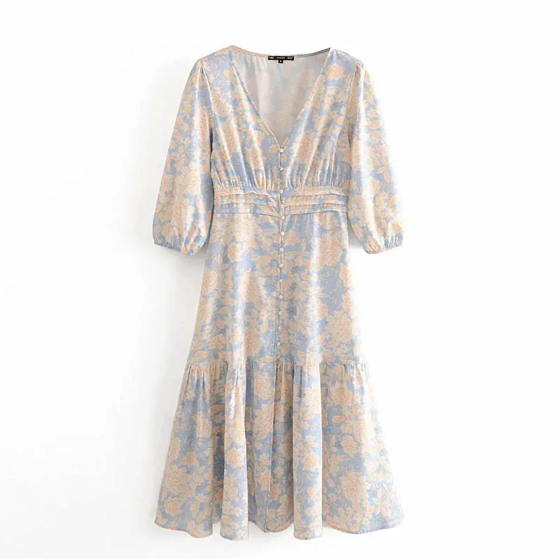 Q969 European V Neck Button Up Fesh Floral PRint Slim Waist Patchwork Long Dress Women Beach Dresses Clothing
Q969 European V Neck Button Up Fesh Floral PRint Slim Waist Patchwork Long Dress Women Beach Dresses Clothing