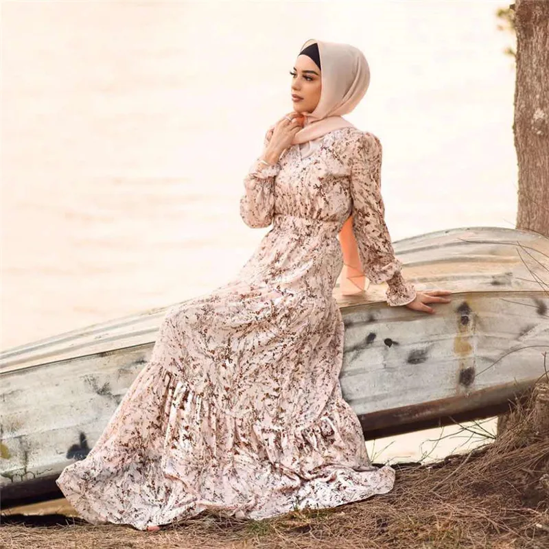 New Spring Islamic Lady Floral Crinkle Chiffon Dress Wide Rubber Slim Sleeves Slim Waist Maxi Dress For Women, Pink,green
New Spring Islamic Lady Floral Crinkle Chiffon Dress Wide Rubber Slim Sleeves Slim Waist Maxi Dress For Women, Pink,green