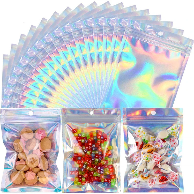 

Custom Logo Frosted Zip Lock Plastic Packaging Resealable Smell Proof Mini Small Pouch Reusable Mylar Holographic Bag