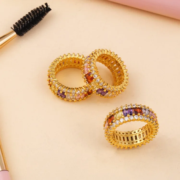 Wholesale Fashion Jewelry Gold Ring Designs for Girls Vermeil CZ Stones Ring Multi-Colored Rainbow Ring For Party
Wholesale Fashion Jewelry Gold Ring Designs for Girls Vermeil CZ Stones Ring Multi-Colored Rainbow Ring For Party
