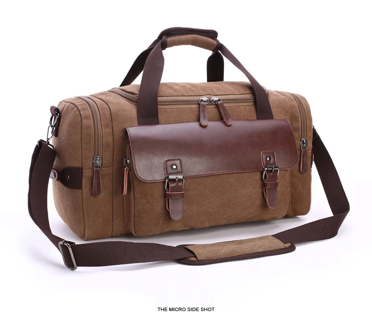 

Durable Quality Guarantee Outdoor Business Travel Sport Large Storage Vintage Weekend Overnight Luxury Leather Canvas Duffel Bag, 4colors