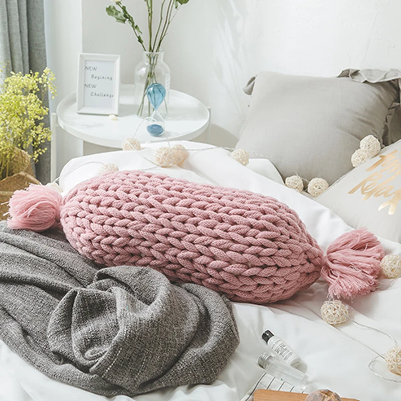 product lunxury magic decoration throw chunky knot knot tube weight tube hand knitted pillow sfy-64