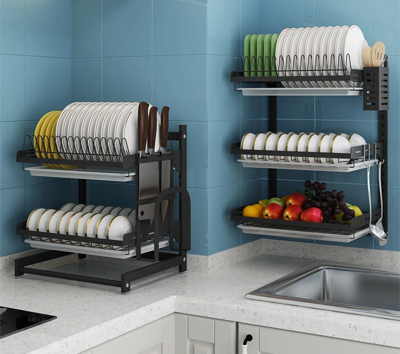 Wholesale Home Kitchen 3 tiers Black Metal Stainless Steel Wall Mounted Dish Rack for Storage Bowl Cup Cutting board
Wholesale Home Kitchen 3 tiers Black Metal Stainless Steel Wall Mounted Dish Rack for Storage Bowl Cup Cutting board