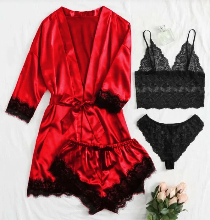 SFY1133 Women sexy lingerie sexy lace bathrobe pajamas set three-piece large size wholesale underwear set, Black red blue purple
SFY1133 Women sexy lingerie sexy lace bathrobe pajamas set three-piece large size wholesale underwear set, Black red blue purple