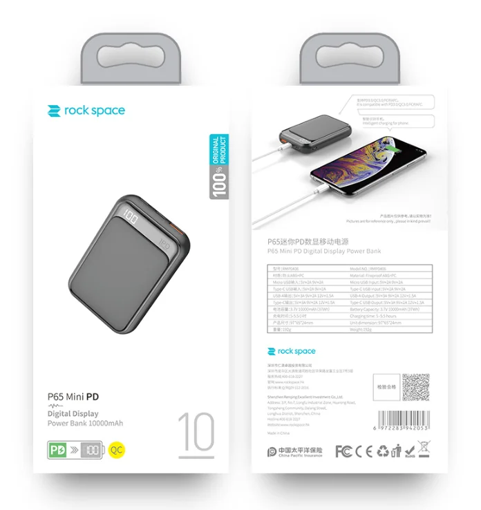 Hot Selling ROCK Mini PD 10000mah Fast charges Power Bank Portable External Battery PD3.0 QC3.0 FCP Powerbank For Samsung iPhone - ANKUX.COM