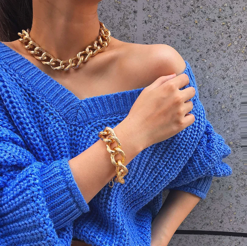 wholesale fashion simple minimalist chain necklace for sweater blouse big heavy gold chunky chain choker necklace bracelet set, Picture
wholesale fashion simple minimalist chain necklace for sweater blouse big heavy gold chunky chain choker necklace bracelet set, Picture