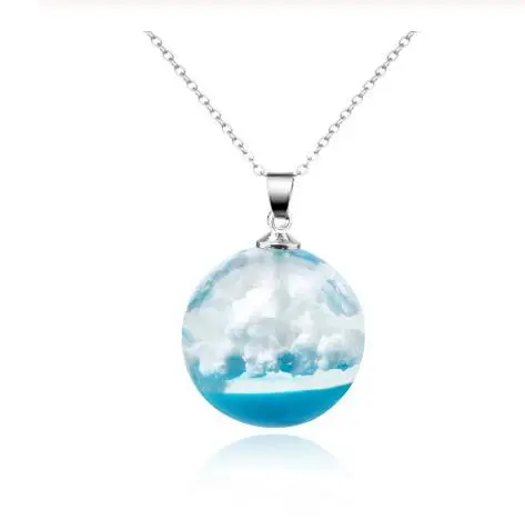 

Transparent ball Pendant Blue Sky and White Clouds Necklace Glowing in The Dark Charming Necklace Unique Gift for Women