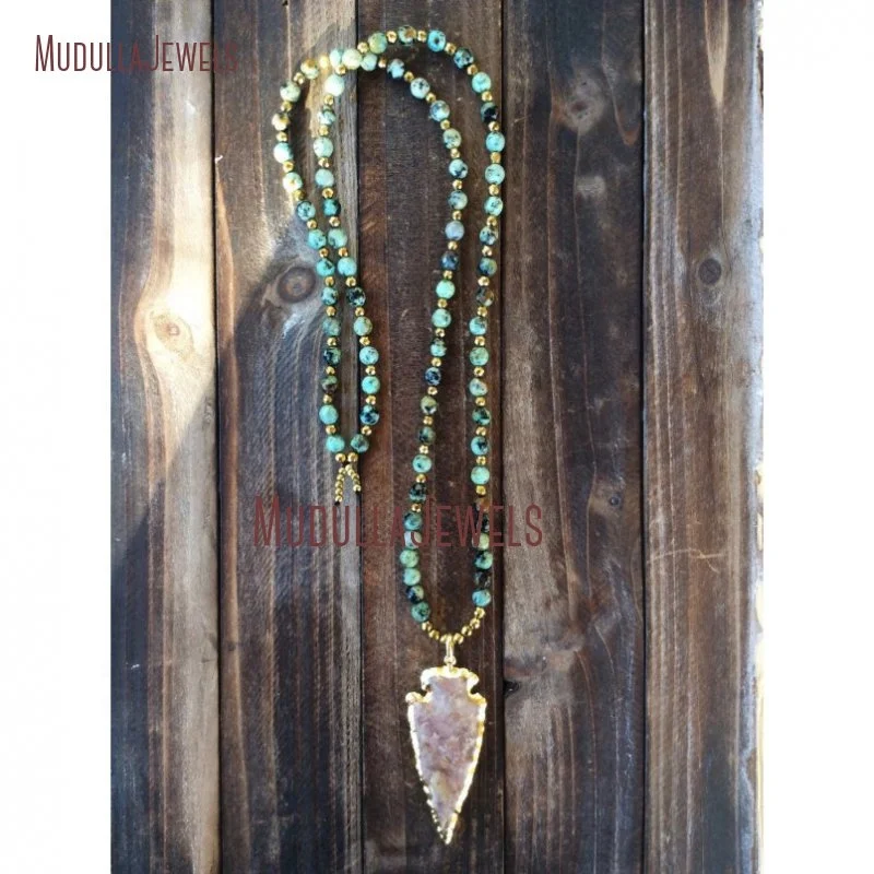 NM23745 Boho Fashion Jewelry African Turquoise Beaded Necklace with Arrowhead Jasper Pendant For Women, Picture
NM23745 Boho Fashion Jewelry African Turquoise Beaded Necklace with Arrowhead Jasper Pendant For Women, Picture
