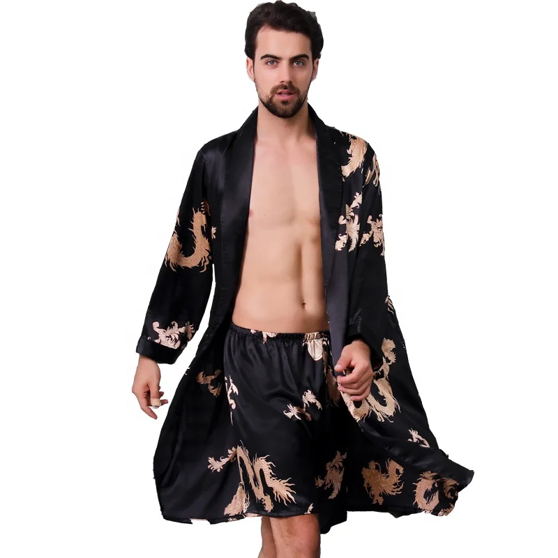 Two piece silk robe set Luxurious satin bathrobe long sleeve Chinese dragon design pajamas for men, Customized color
Two piece silk robe set Luxurious satin bathrobe long sleeve Chinese dragon design pajamas for men, Customized color