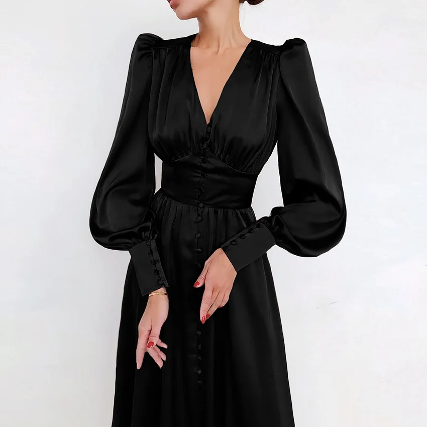 2021 New Fashion Puff Sleeve Dress Classy Solid Women Clothing V-neck Slimming Elegant Long Sleeve Evening Gown Long Satin Dress, Black/brown powder/beige/wine red
2021 New Fashion Puff Sleeve Dress Classy Solid Women Clothing V-neck Slimming Elegant Long Sleeve Evening Gown Long Satin Dress, Black/brown powder/beige/wine red