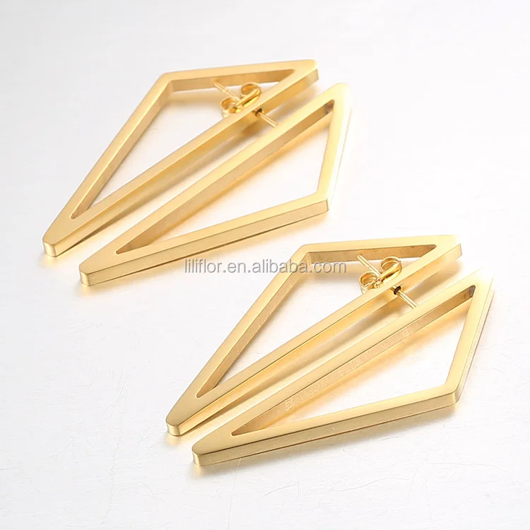 18K Gold Plated Stainless Steel Triangle Double Sided Earrings E5283 
18K Gold Plated Stainless Steel Triangle Double Sided Earrings E5283