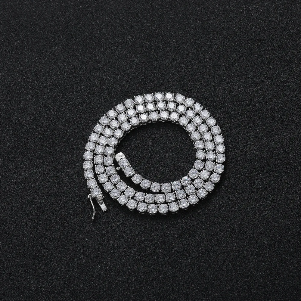 Hiphop Jewelry 925 Sterling Silver 4mm Moissanite Diamonds Tennis Chain Necklace 
Hiphop Jewelry 925 Sterling Silver 4mm Moissanite Diamonds Tennis Chain Necklace