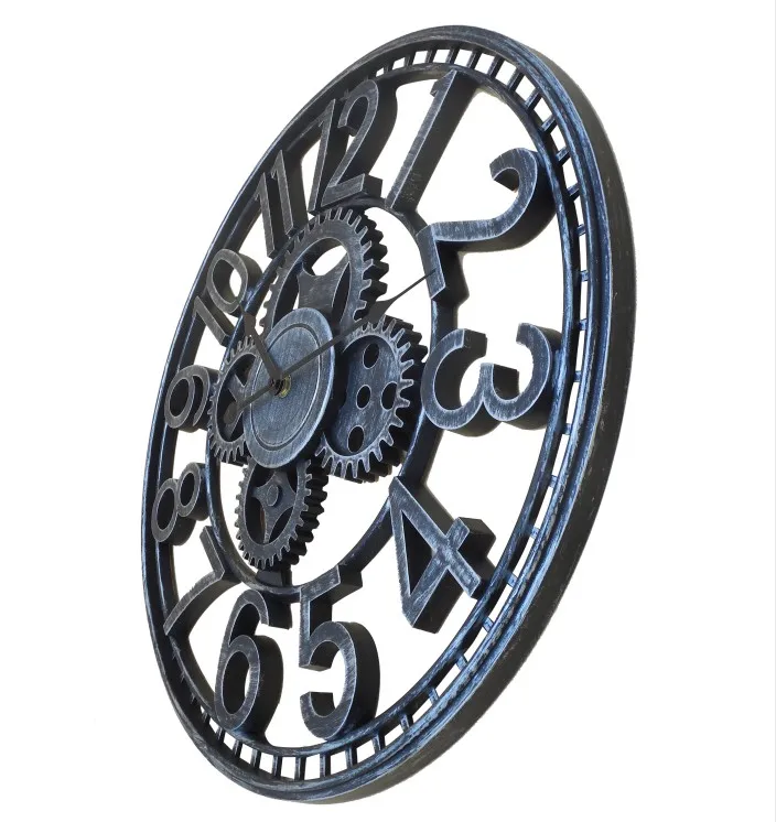 New Design Old Vintage Style Antique Big Plastic Mechanical Gear Wall Clock 