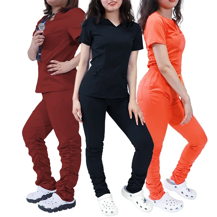 Cheap stacked scrub pants stack soft fabric scrubs set stacked pants nursing uniforms, Custom color
Cheap stacked scrub pants stack soft fabric scrubs set stacked pants nursing uniforms, Custom color