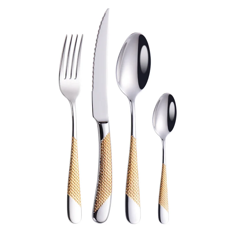 Stainless steel Western food cutlery creative thickened handle spoon fork four-piece set, Gold/sliver
Stainless steel Western food cutlery creative thickened handle spoon fork four-piece set, Gold/sliver