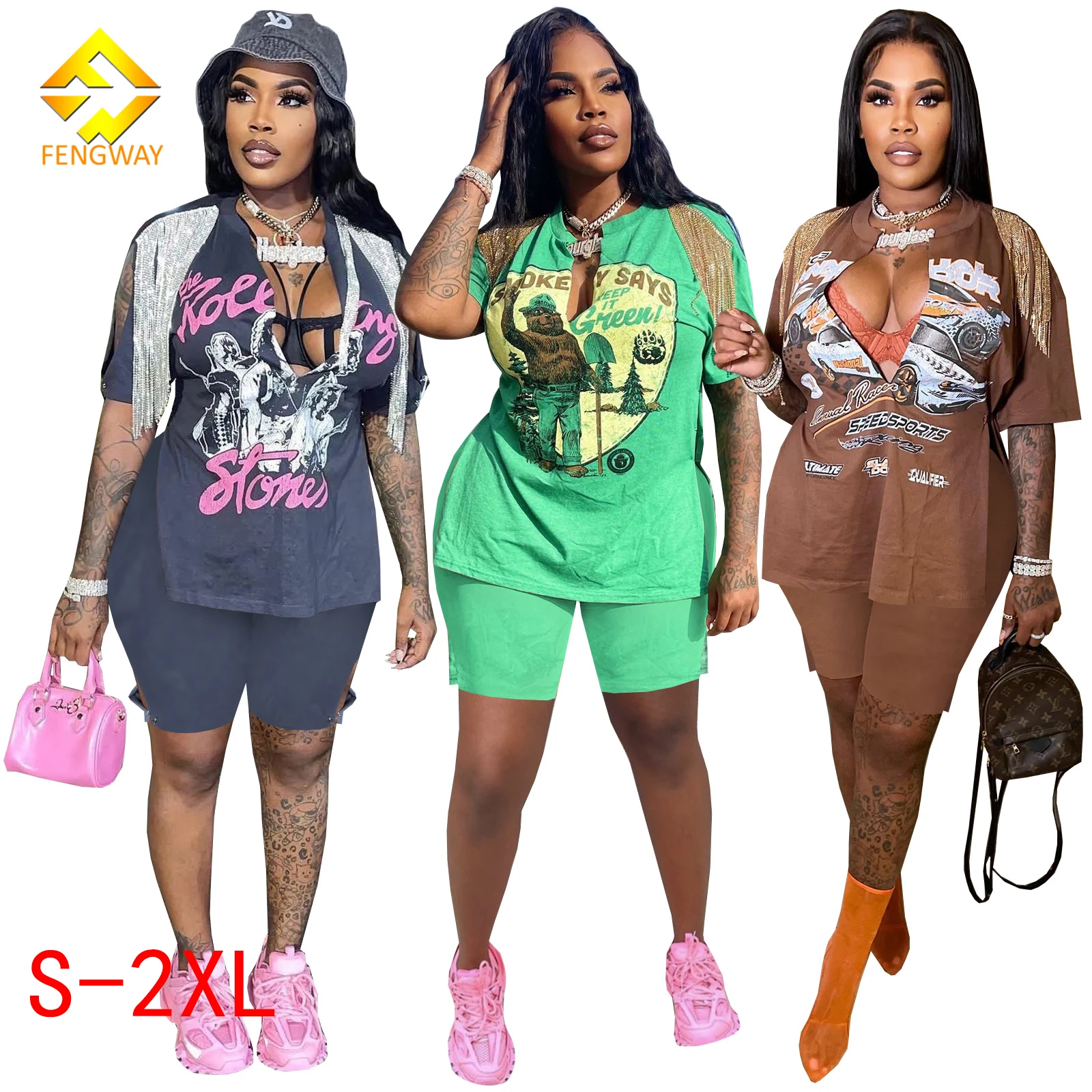 2022 Summer streetwear clothing Casual pattern Short Sleeve V Neck woman T-shirt and shorts sexy 2 Piece Set
2022 Summer streetwear clothing Casual pattern Short Sleeve V Neck woman T-shirt and shorts sexy 2 Piece Set