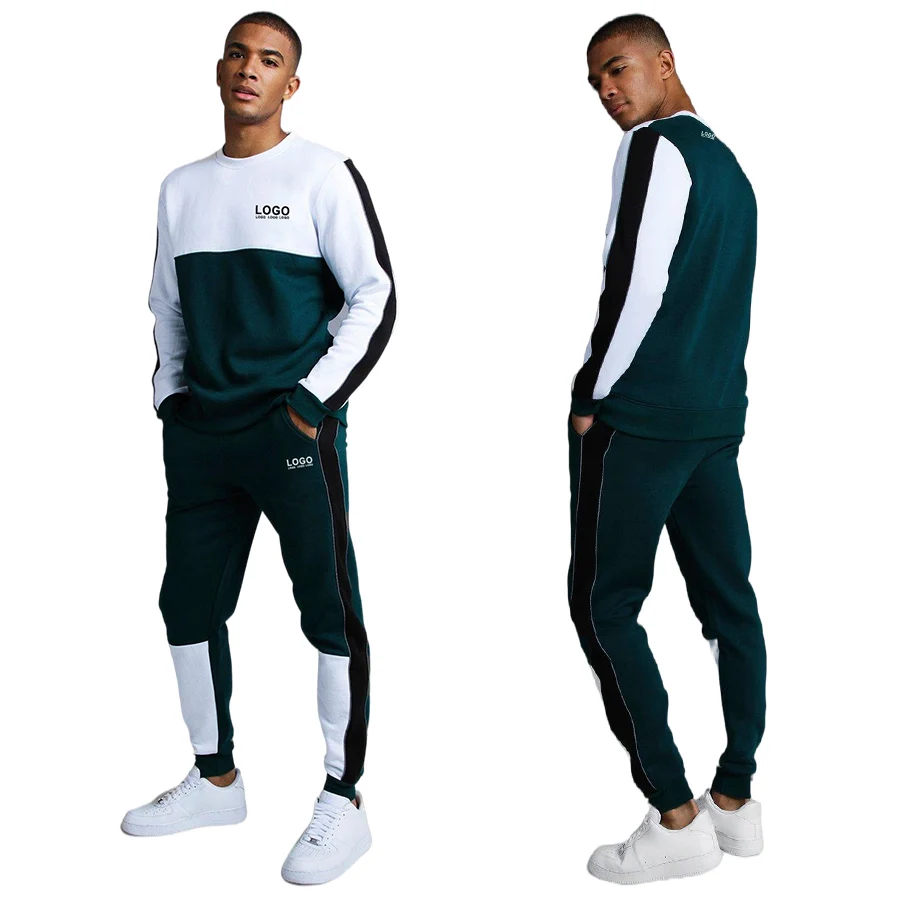 2021 new slim fitted men 2 piece colorblock pullover sweatshirt sweat pant set sweatsuit tracksuit, Green&white oem or colors
2021 new slim fitted men 2 piece colorblock pullover sweatshirt sweat pant set sweatsuit tracksuit, Green&white oem or colors