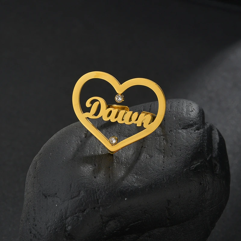 European and American simple fashion custom name hollow out love heart with zircon adjustable ring, Gold
European and American simple fashion custom name hollow out love heart with zircon adjustable ring, Gold
