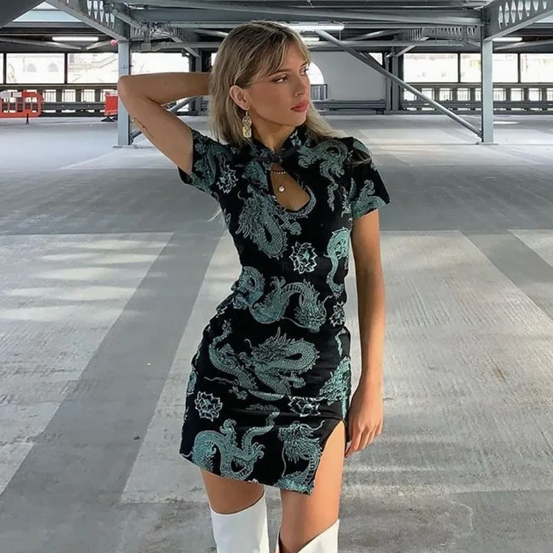 National Style Cheongsam Casual Dresses Women Vintage Dragon Printed Bodycon Dress, Green
National Style Cheongsam Casual Dresses Women Vintage Dragon Printed Bodycon Dress, Green