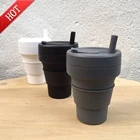 Wholesale Portable Custom Logo Eco Friendly BPA Free Reusable Silicone Folding Collapsible Coffee Cup straw
