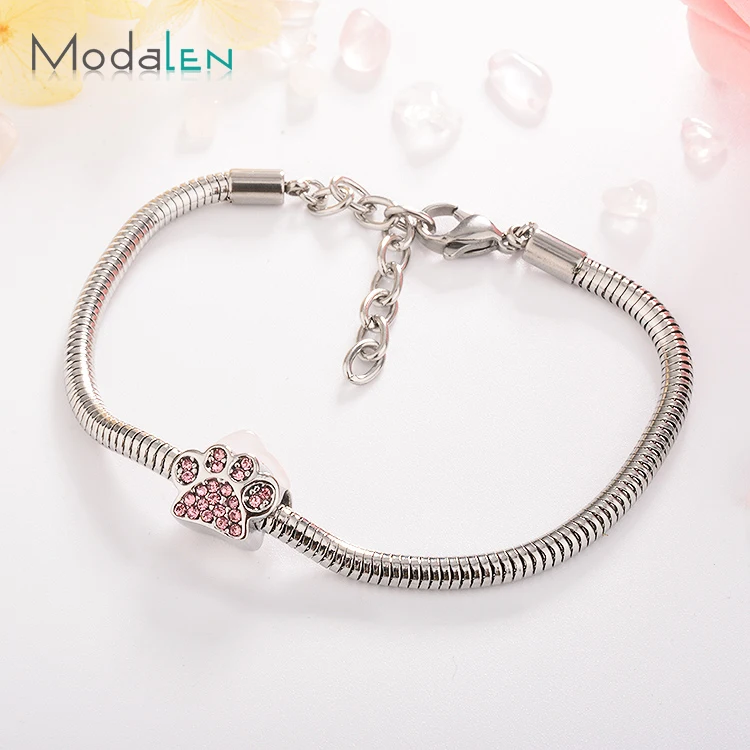 Modalen Pink Crystal Paw Cute Custom Bead Personalized Snake Chain Charm Bracelet, Gold/sliver
Modalen Pink Crystal Paw Cute Custom Bead Personalized Snake Chain Charm Bracelet, Gold/sliver