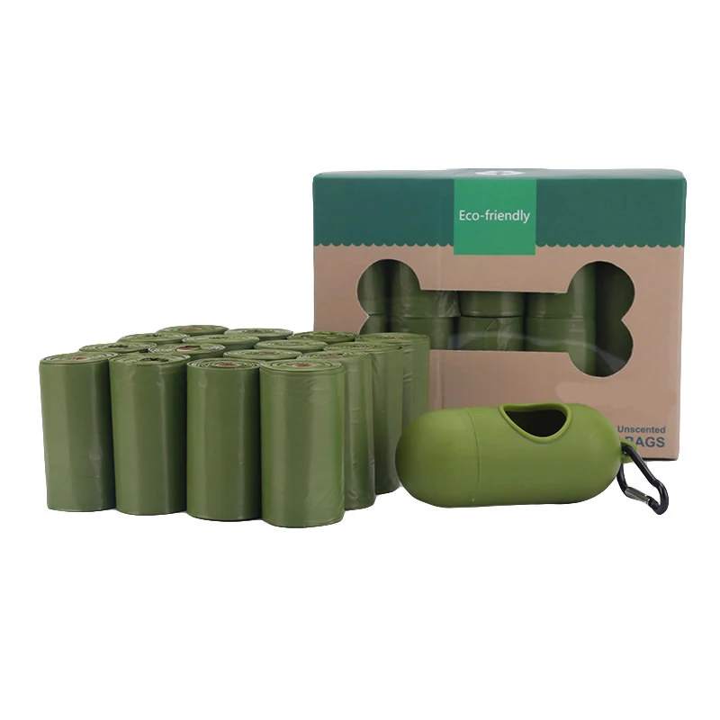 

Manufacturer wholesale biodegradable PE pet waste bags dog poop bag with dispenser box packed, Green