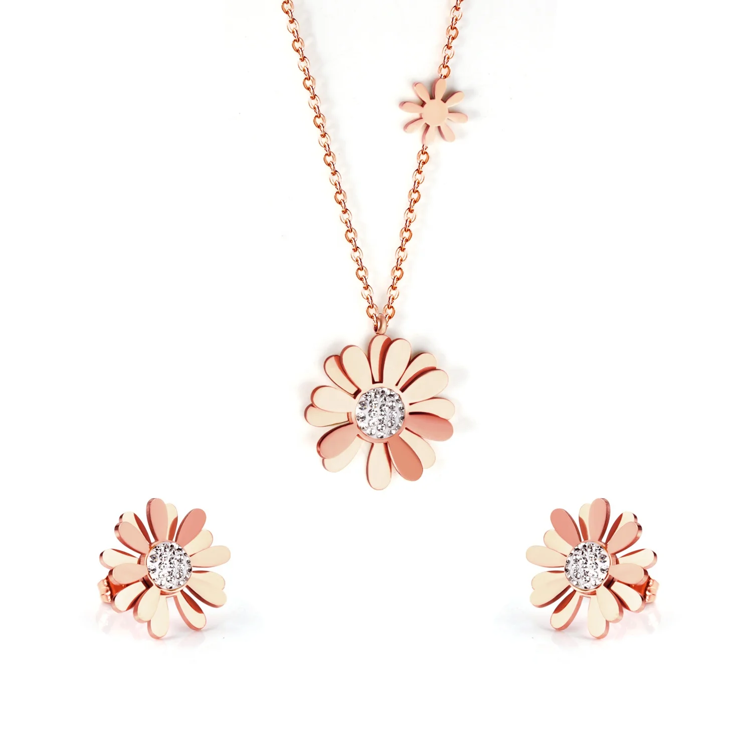 High Polish Gold Plated Stainless Steel with 18K Gold Plated Flower Necklace Jewelry Set For Girls
High Polish Gold Plated Stainless Steel with 18K Gold Plated Flower Necklace Jewelry Set For Girls