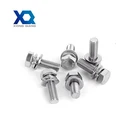 6mm 304 stainless steel external hexagon three combination with flat pad spring washer combination screw
