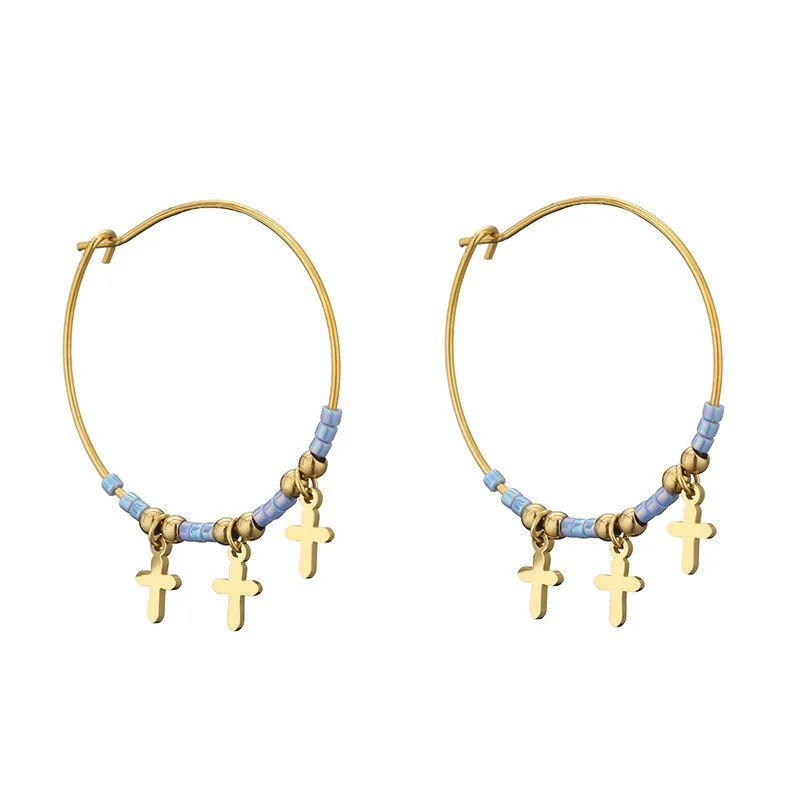Exaggerated Fashion Stainless Steel Cross Pendants Colorful Beads Big Gold Hoop Earrings
Exaggerated Fashion Stainless Steel Cross Pendants Colorful Beads Big Gold Hoop Earrings