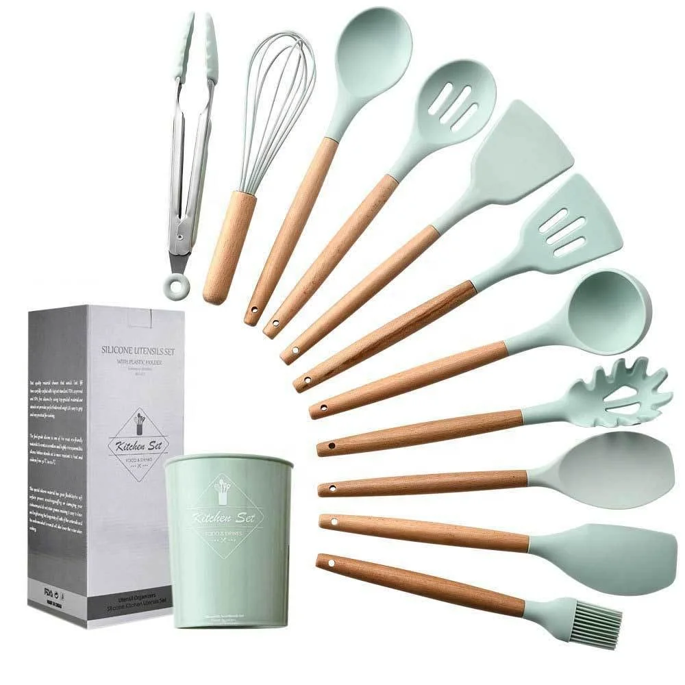 Hot sale wooden handle silicone kitchenware European style non-stick cookware set, Pink / green /red/black/purple
Hot sale wooden handle silicone kitchenware European style non-stick cookware set, Pink / green /red/black/purple