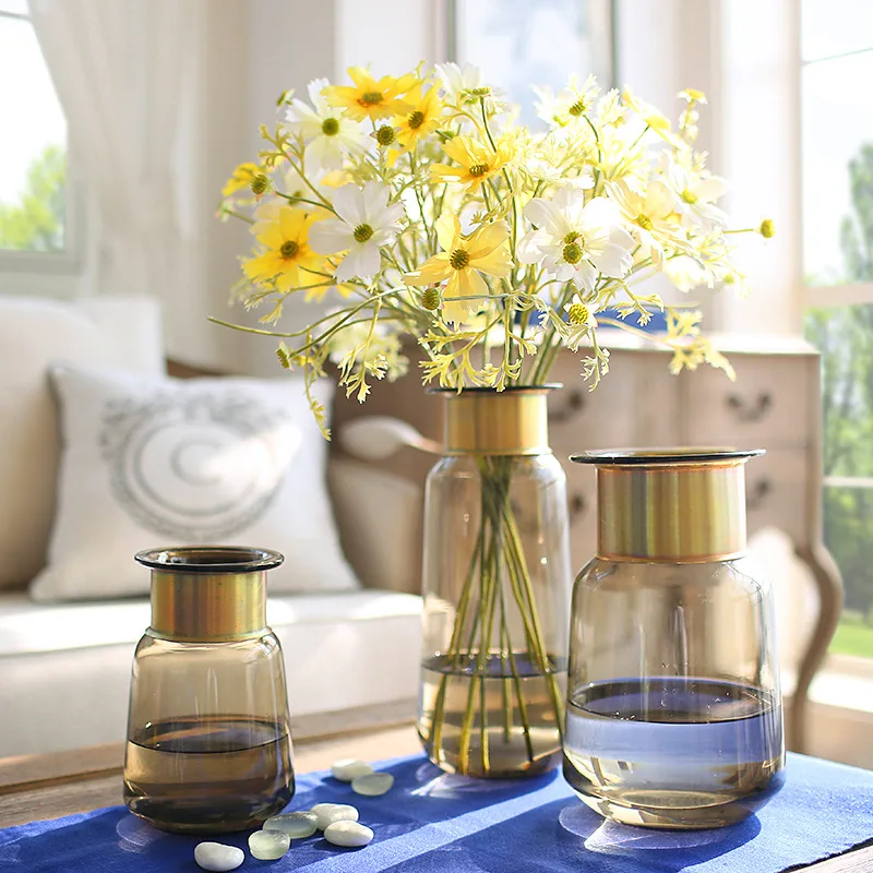 Nordic Simple American Retro Copper Ring Decorative Glass Flower Vase Home Decoration Ornaments, As photo
Nordic Simple American Retro Copper Ring Decorative Glass Flower Vase Home Decoration Ornaments, As photo