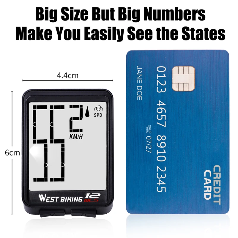 WEST BIKING Large Size Screen Bike Computer Wireless Rainproof Backlight Speedometer Odometer Cycling Stopwatch Bicycle Computer