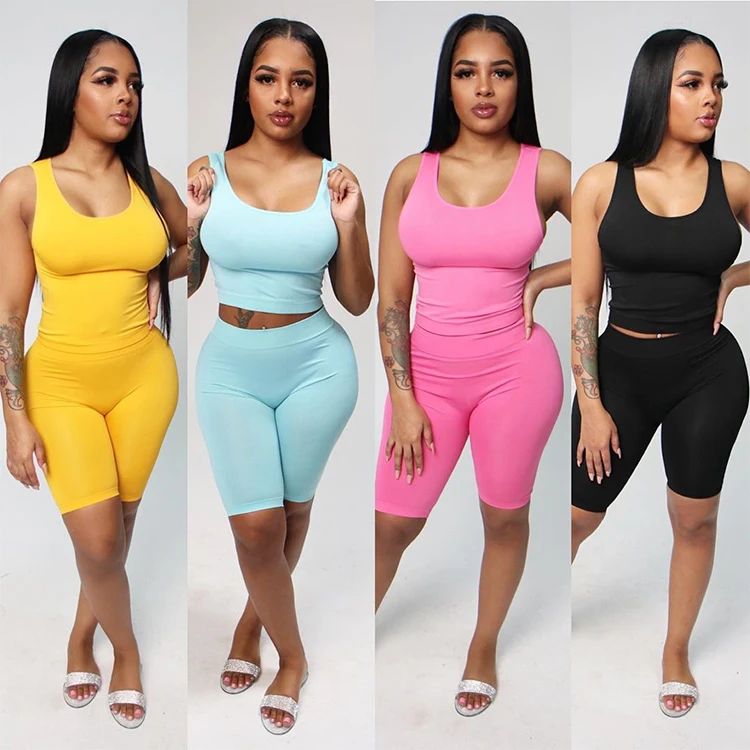 Summer Casual Clothing for Women Bodycon Tank Top Solid Outfits 2 Two Piece Short Set, Black / blue / pink / yellow
Summer Casual Clothing for Women Bodycon Tank Top Solid Outfits 2 Two Piece Short Set, Black / blue / pink / yellow