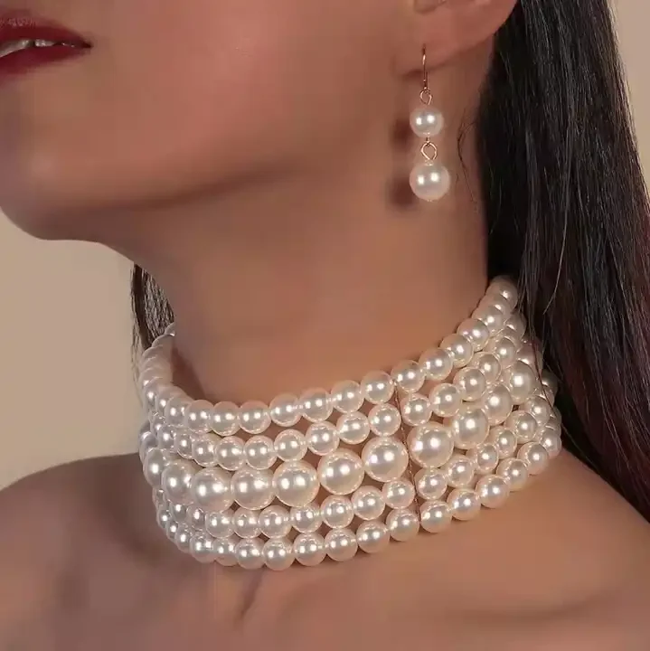 Fashion Pearl Jewelry Set Hot Sale Vintage Multi Layer Artificial Pearl Necklace Earrings Set for Women
Fashion Pearl Jewelry Set Hot Sale Vintage Multi Layer Artificial Pearl Necklace Earrings Set for Women