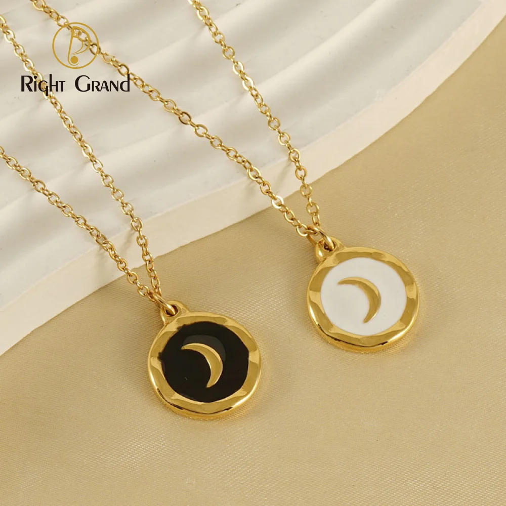 New design Fashion black and white enamel Moon Necklace Women's 18K gold plated stainless steel circular pendant necklace
New design Fashion black and white enamel Moon Necklace Women's 18K gold plated stainless steel circular pendant necklace