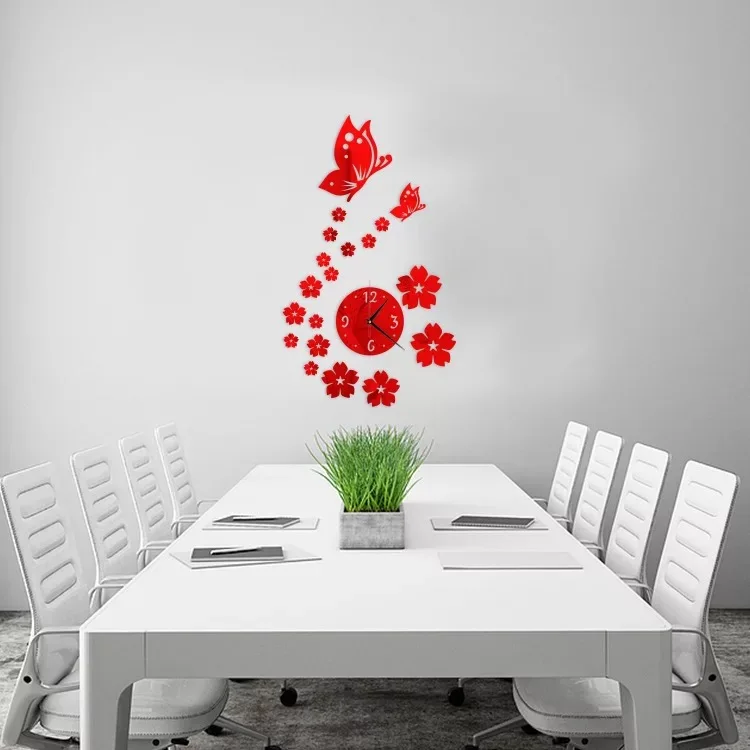 DIY Modern 3D Acrylic Wall Clock Home Office Wall Sticker Watch Interior Decoration Mother Gift Flower Mirror Wall Clock, Black&red 
DIY Modern 3D Acrylic Wall Clock Home Office Wall Sticker Watch Interior Decoration Mother Gift Flower Mirror Wall Clock, Black&red