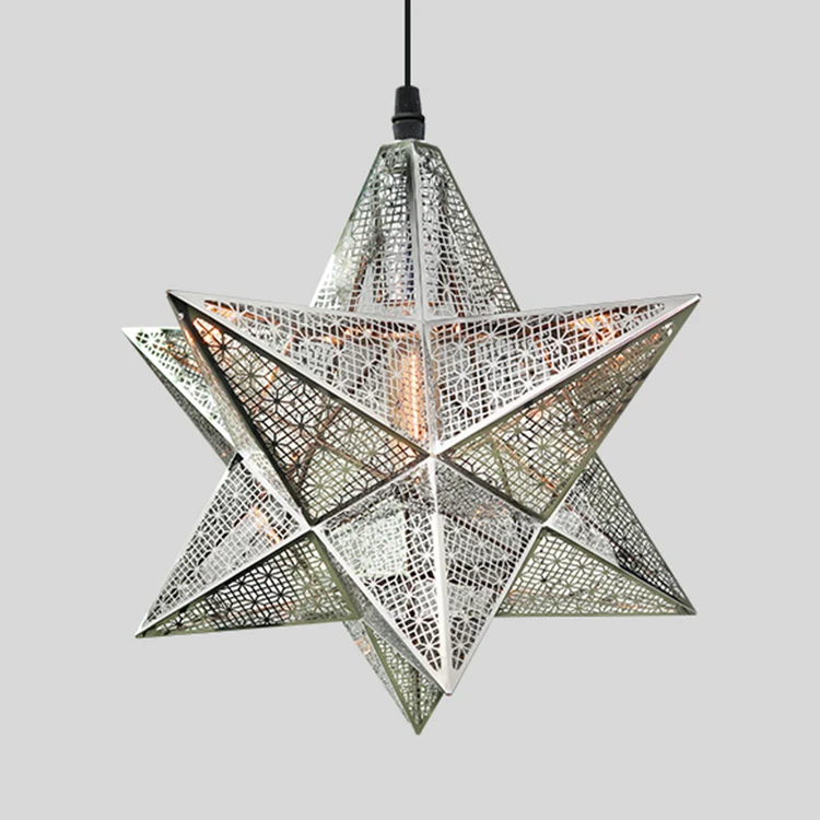 Factory price modern web etched decorative stainless steel pendant light led Pentagram pendant light led star shaped chandelier