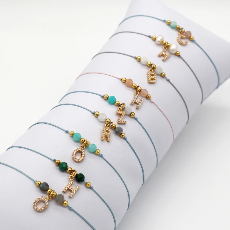 W0564 design gold color plated 925 silver beads with letter charm white CZ and semi-precious stone beads handmade bracelet, Multi color
W0564 design gold color plated 925 silver beads with letter charm white CZ and semi-precious stone beads handmade bracelet, Multi color