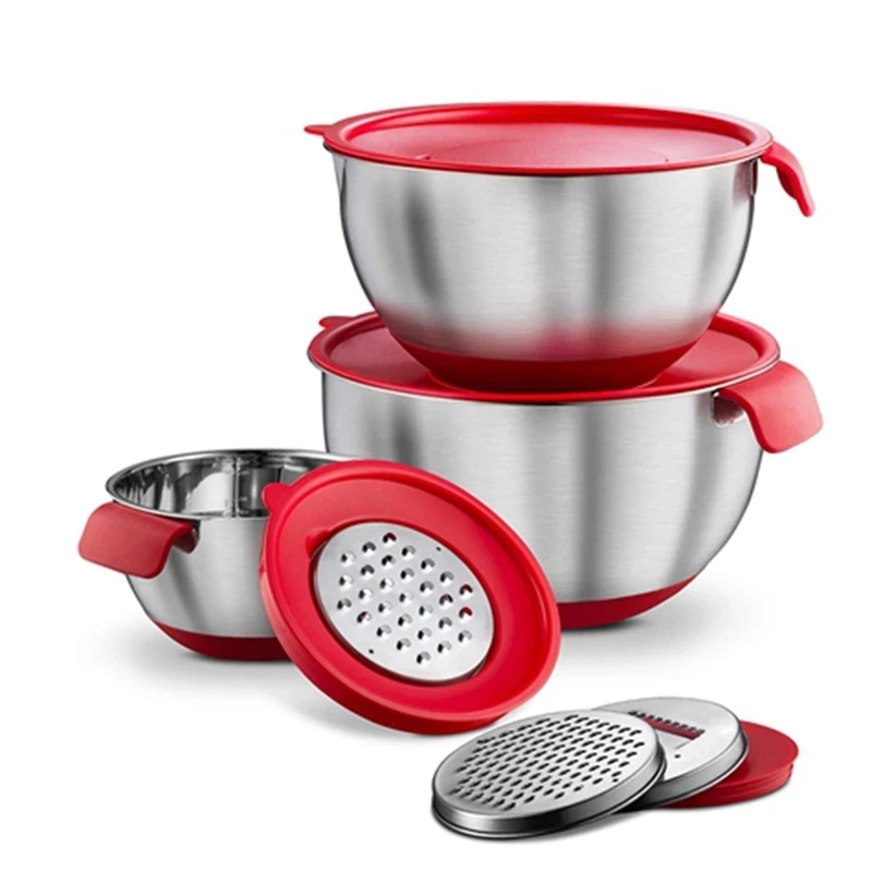 Kitchen Food Storage Silicone Bottom Stainless Steel Salad Mixing Bowl With Handle Cover
Kitchen Food Storage Silicone Bottom Stainless Steel Salad Mixing Bowl With Handle Cover